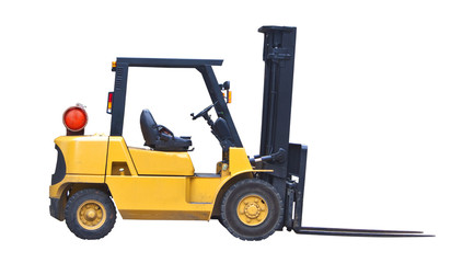 industrial fork lift truck isolated on white