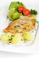 Eisflunder mit Kerbelbutter,Salzkartoffeln