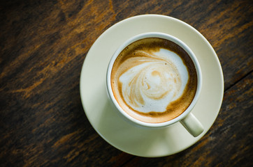Top view of ceramic cup of coffee