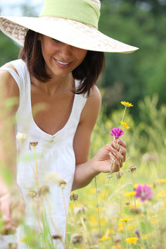 Woman Picking Wild Flowers