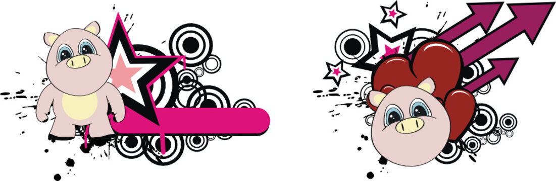 Chibi pig kid cartoon banner copyspace sticker in vector format