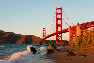 Photo sur Plexiglas Pont du Golden Gate Golden Gate Bridge à San Francisco au coucher du soleil