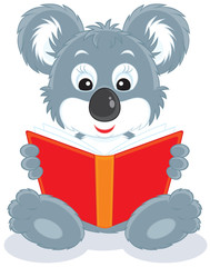 Obraz premium Koala cub reading a red book