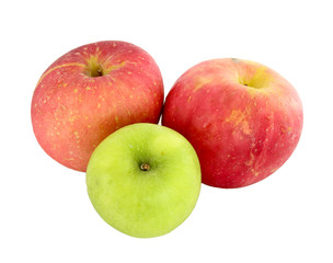 green and red apples on white background