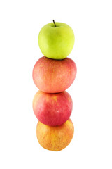 Fresh red apples stacked on top of one another with a green appl
