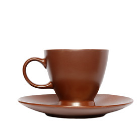 The perfect brown cup with steaming coffee on a white background