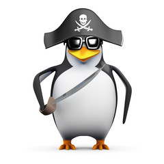 3d Penguin dressed as a pirate for the party