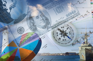 Fototapeta na wymiar Financial charts with lighthouse on the background
