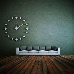 Wohndesign - weisses Sofa mit Uhr