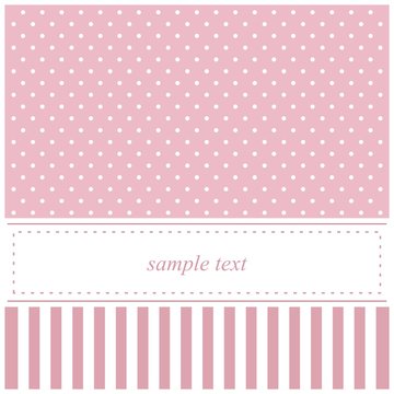 Pink vector card or baby shower invitation with polka dots