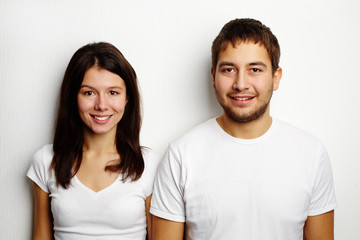 Fototapeta premium Couple in white T-shirts