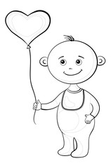 Baby with a heart balloon, contours