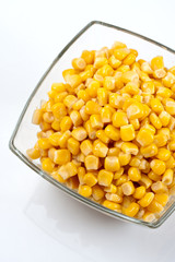 Sweet corn in a glass bowl