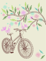 Floral background with bike