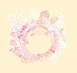 happy valentines day card with cupid