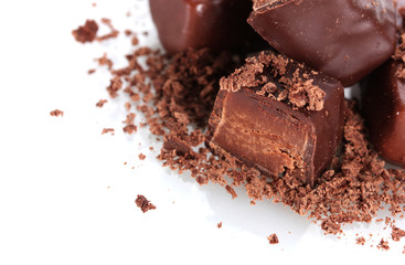 Сhocolate candy covered with chocolate shavings isolated