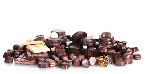 Many different chocolate candy isolated on white