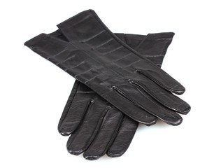 Beautiful black leather women's gloves isolated on white