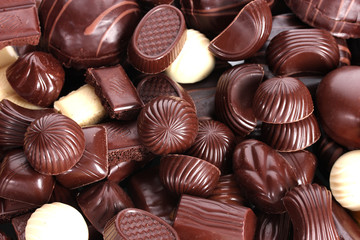 Many different chocolate candy closeup