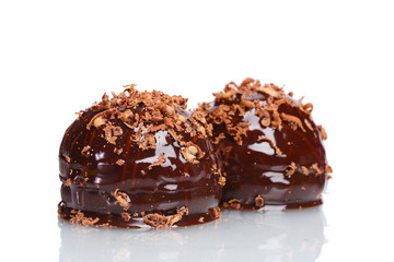 Сhocolate cookie poured chocolate with chocolate shavings
