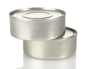 Two tin with food isolated on white