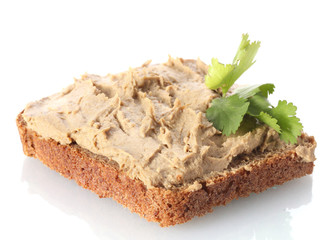 Fresh pate on bread isolated on white