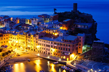 Historical Village Vernazza in the Night, Cinque Terre, Italy