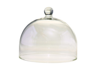 transparent Speise Abdeckhaube aus Glas, freigestellt auf weißem Hintergrund