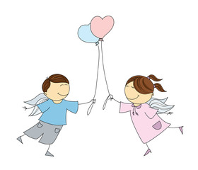 cute couple in love with hearts