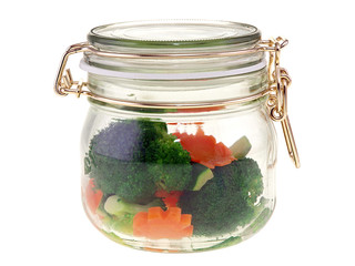 steamed vegetables in a jar