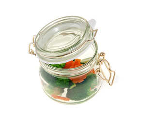 steamed vegetables in a jar