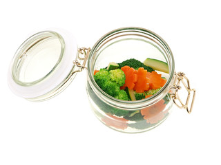 steamed vegetables in a jar