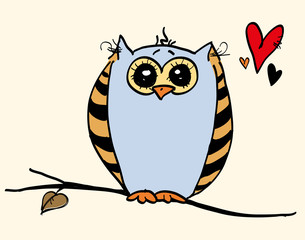 Eule mit Herz auf Ast