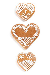 Gingerbread hearts on white background