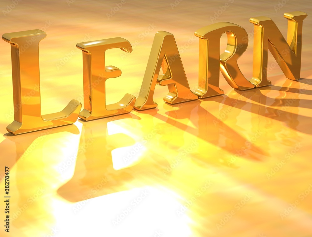 Poster 3d learn gold text over yellow background
