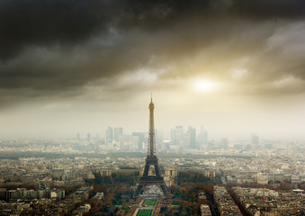 eiffel tower in Paris and stormy sky