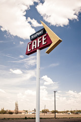 Cafe sign along historic Route 66 in Texas.
