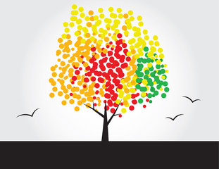 Multicolored tree with dotted leaves