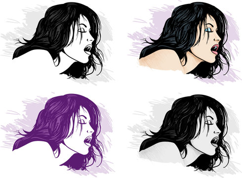 4 different versions of a girl's passionate face