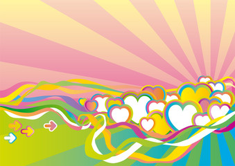 Fototapeta na wymiar Vector abstract background with hearts at disco-style.