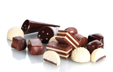 Many different chocolate candy isolated on white