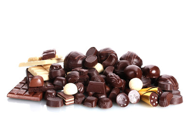 Many different chocolate candy isolated on white