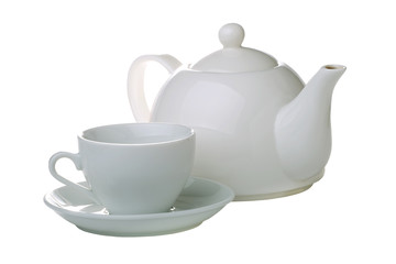 Tea cup with teapot isolated