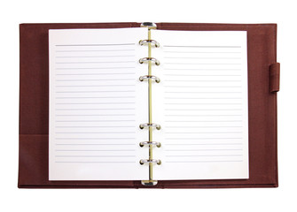 Brown canvas binder notebook isolated on white