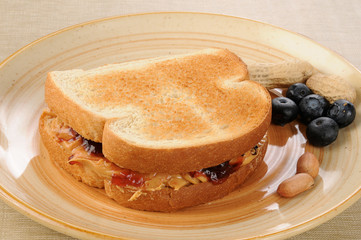 Peanut butter and jelly sandwich on toast
