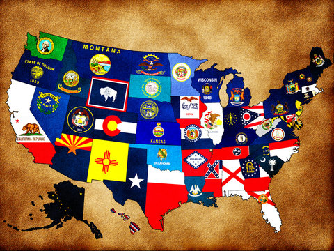 Map of USA with state flags