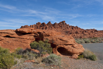 The unique red sandstone rock formations.