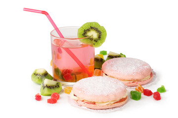 Two cakes and cocktail isolated on white