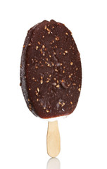 delicious ice-cream with nuts on a stick isolated on white
