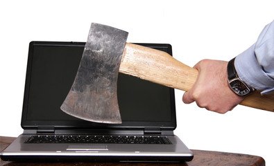 Laptop death by axe isolated
